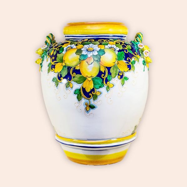 TUSCAN ROUNDED VASE LIMONI FONDO BLU cm.65h